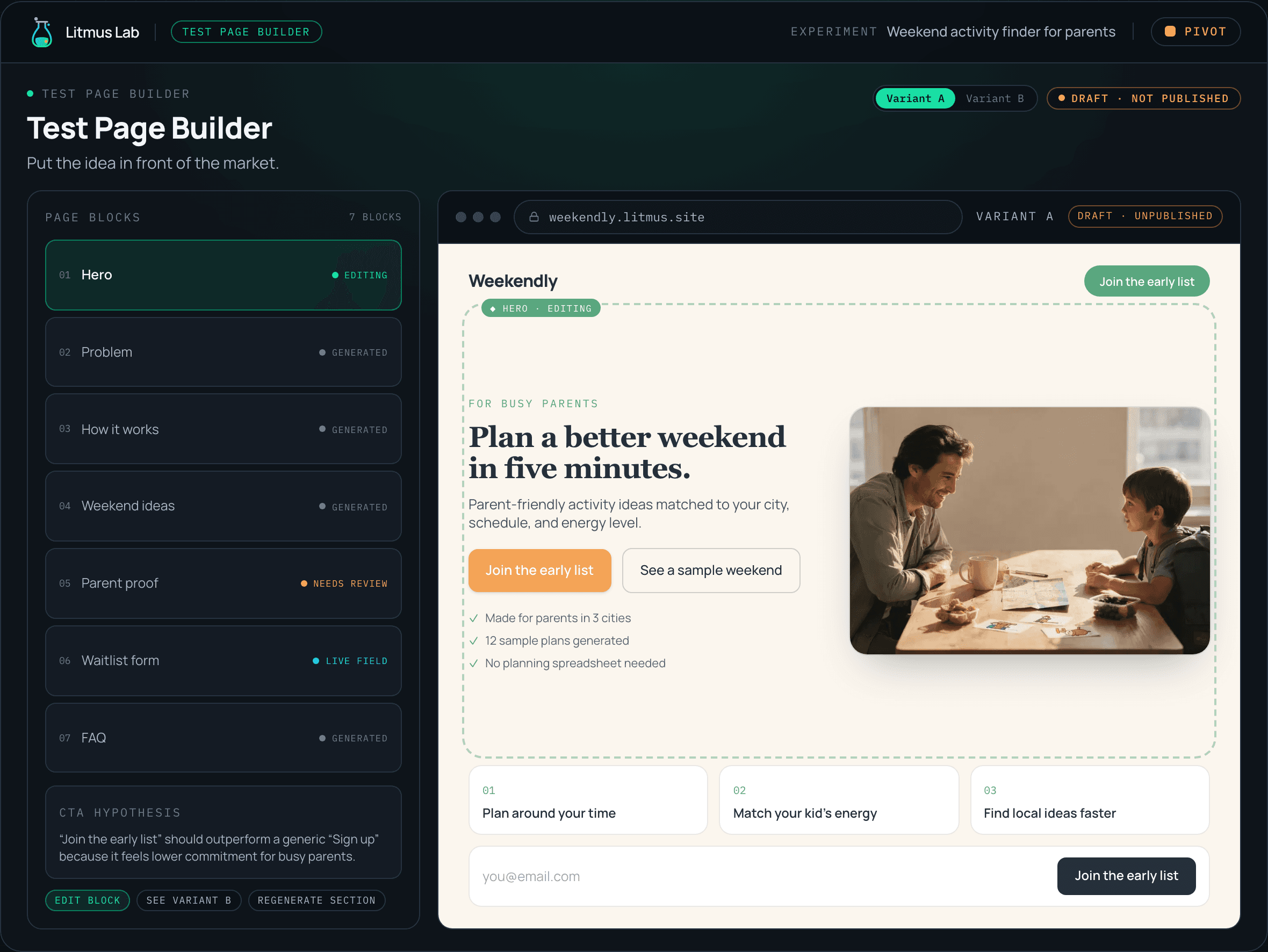 Test Page Builder interface